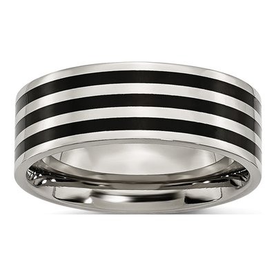 Black Stainless Steel 8mm Striped Wedding Band
