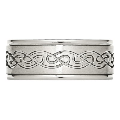 Stainless Steel 9mm Scroll Comfort-Fit Wedding Band – view 5
