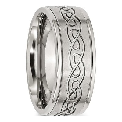 Stainless Steel 9mm Scroll Comfort-Fit Wedding Band – view 6