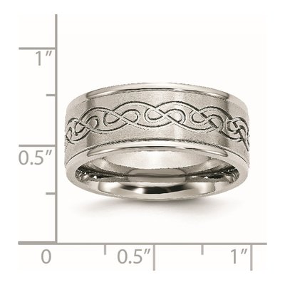 Stainless Steel 9mm Scroll Comfort-Fit Wedding Band – view 8