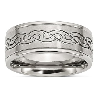 Stainless Steel 9mm Scroll Comfort-Fit Wedding Band