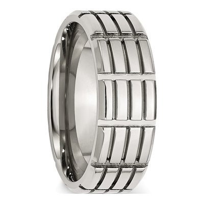 Stainless Steel 8mm Grooved Wedding Band – view 5