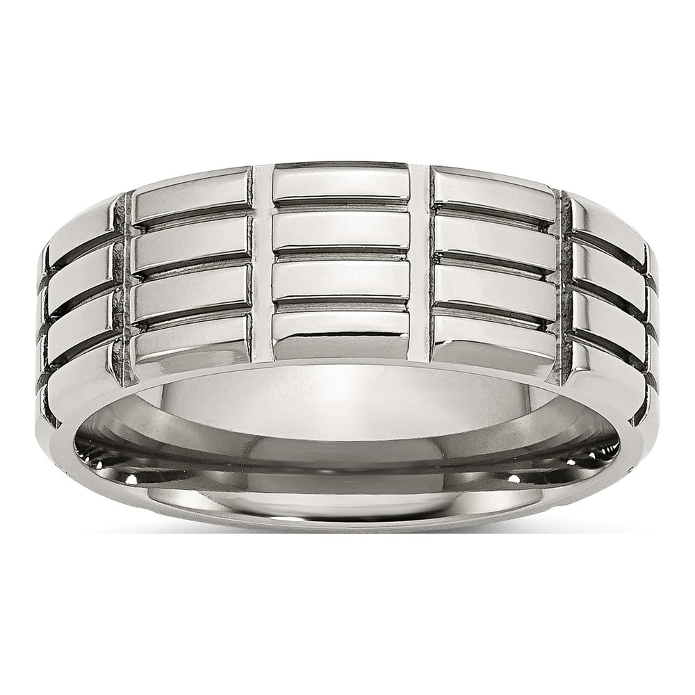 Stainless Steel 8mm Grooved Wedding Band