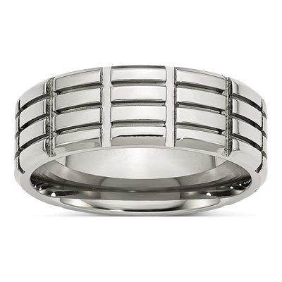 Stainless Steel 8mm Grooved Wedding Band