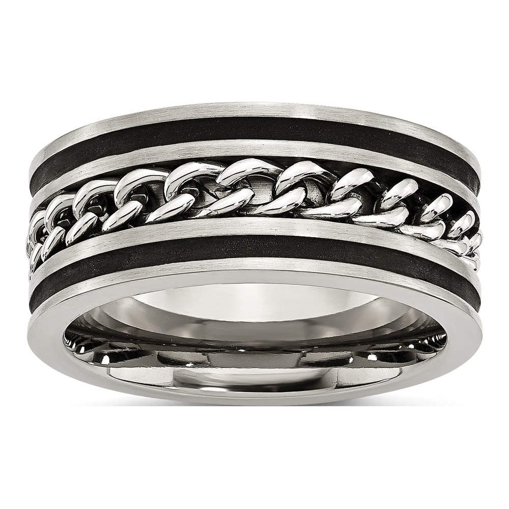 Black Stainless Steel 10mm Inlay Comfort-Fit Wedding Band