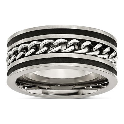Black Stainless Steel 10mm Inlay Comfort-Fit Wedding Band