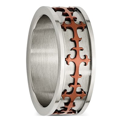 Men's Stainless Steel Brown IP Cross Ring – view 5