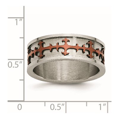 Men's Stainless Steel Brown IP Cross Ring – view 7