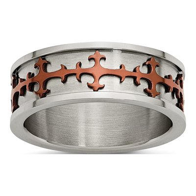 Stainless Steel Brown IP Cross Ring