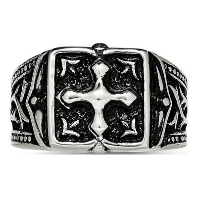 Men's Stainless Steel Antiqued Cross Ring – view 5