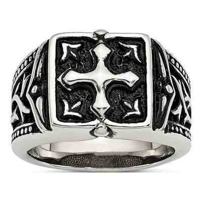 Men's Stainless Steel Antiqued Cross Ring