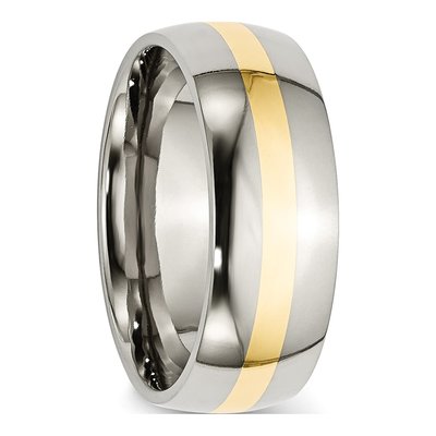 Stainless Steel & 14K Gold 8mm Inlay Comfort-Fit Wedding Band – view 7
