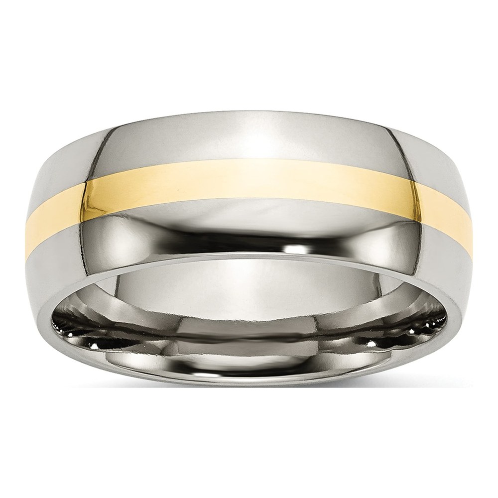 Stainless Steel & 14K Gold 8mm Inlay Comfort-Fit Wedding Band