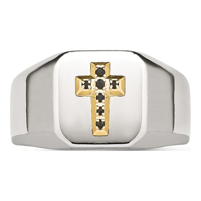 Stainless Steel Sapphire Cross Signet Ring – view 5