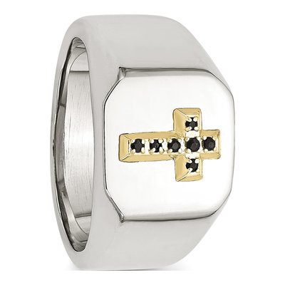 Stainless Steel Sapphire Cross Signet Ring – view 6
