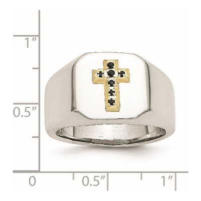 Stainless Steel Sapphire Cross Signet Ring – view 8