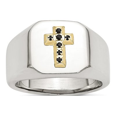 Stainless Steel Sapphire Cross Signet Ring