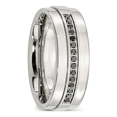 Stainless Steel 1/6 ct tw Diamond Wedding Band – view 7