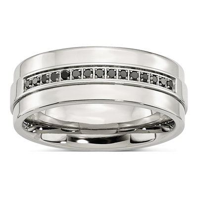 Stainless Steel 1/6 ct tw Diamond Wedding Band