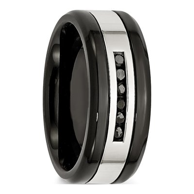 Black Stainless Steel 1/4 ct tw Diamond Wedding Band – view 7