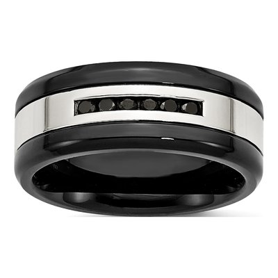 Black Stainless Steel 1/4 ct tw Diamond Wedding Band