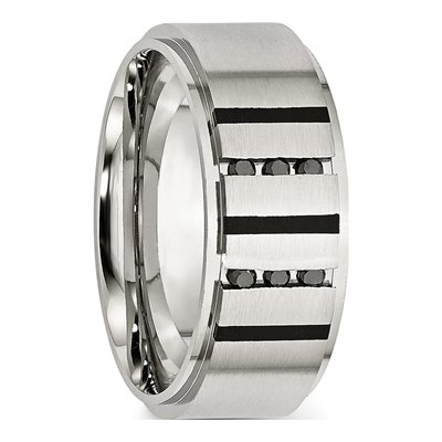Black Stainless Steel 1/6 ct tw Diamond Wedding Band – view 7