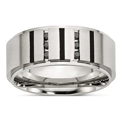 Black Stainless Steel 1/6 ct tw Diamond Wedding Band