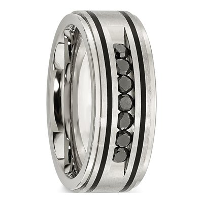 Black Stainless Steel 1/2 ct tw Diamond Wedding Band – view 7