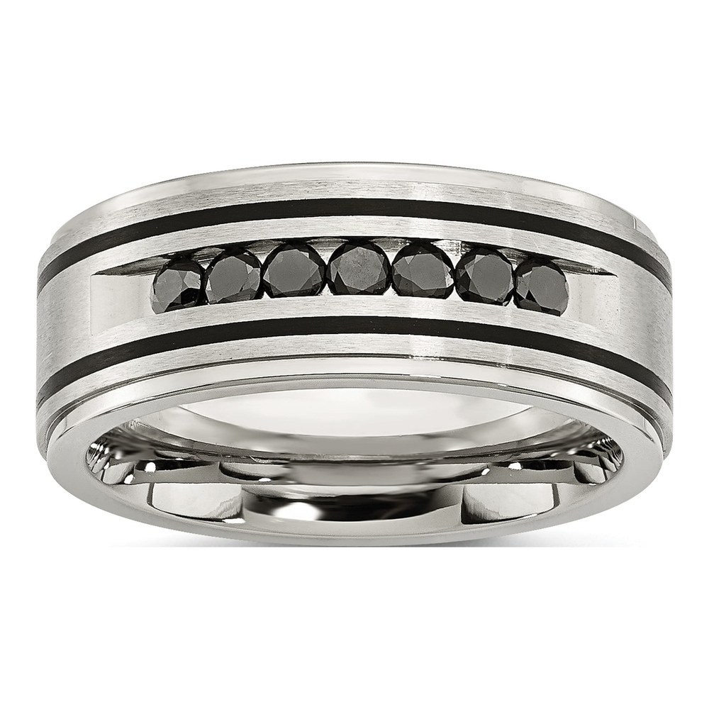 Chisel Stainless Steel Brushed And Polished Black Ip-Plated 1/2 Carat Black Diamond 9mm Band