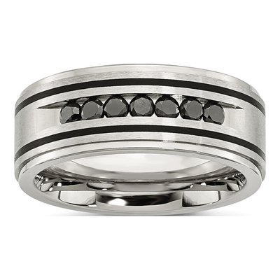Black Stainless Steel 1/2 ct tw Diamond Wedding Band