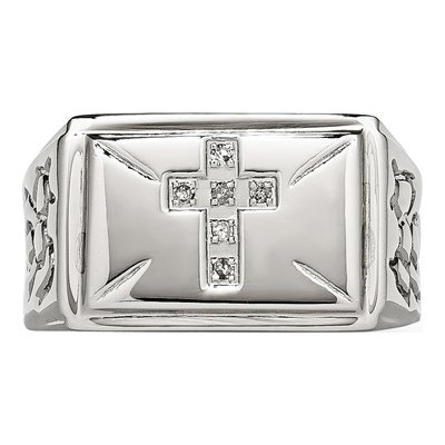 Men's Stainless Steel 1/15 ct tw Diamond Cross Ring – view 6