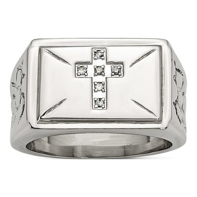 Men's Stainless Steel 1/15 ct tw Diamond Cross Ring