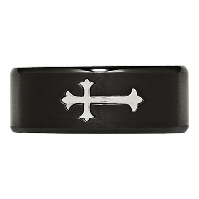 Black Stainless Steel 9mm Cross Wedding Band – view 6