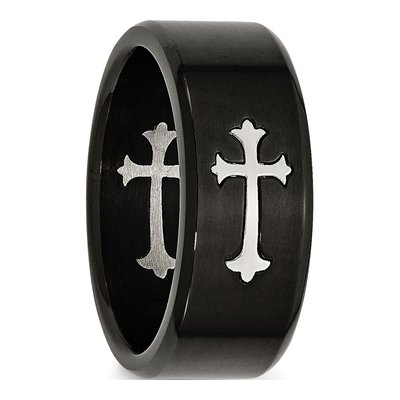 Black Stainless Steel 9mm Cross Wedding Band – view 7