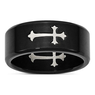 Black Stainless Steel 9mm Cross Wedding Band
