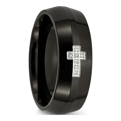 Black Stainless Steel Diamond Cross Ring – view 7