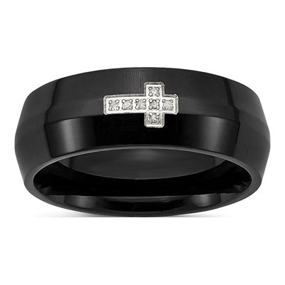 Black Stainless Steel Diamond Cross Ring