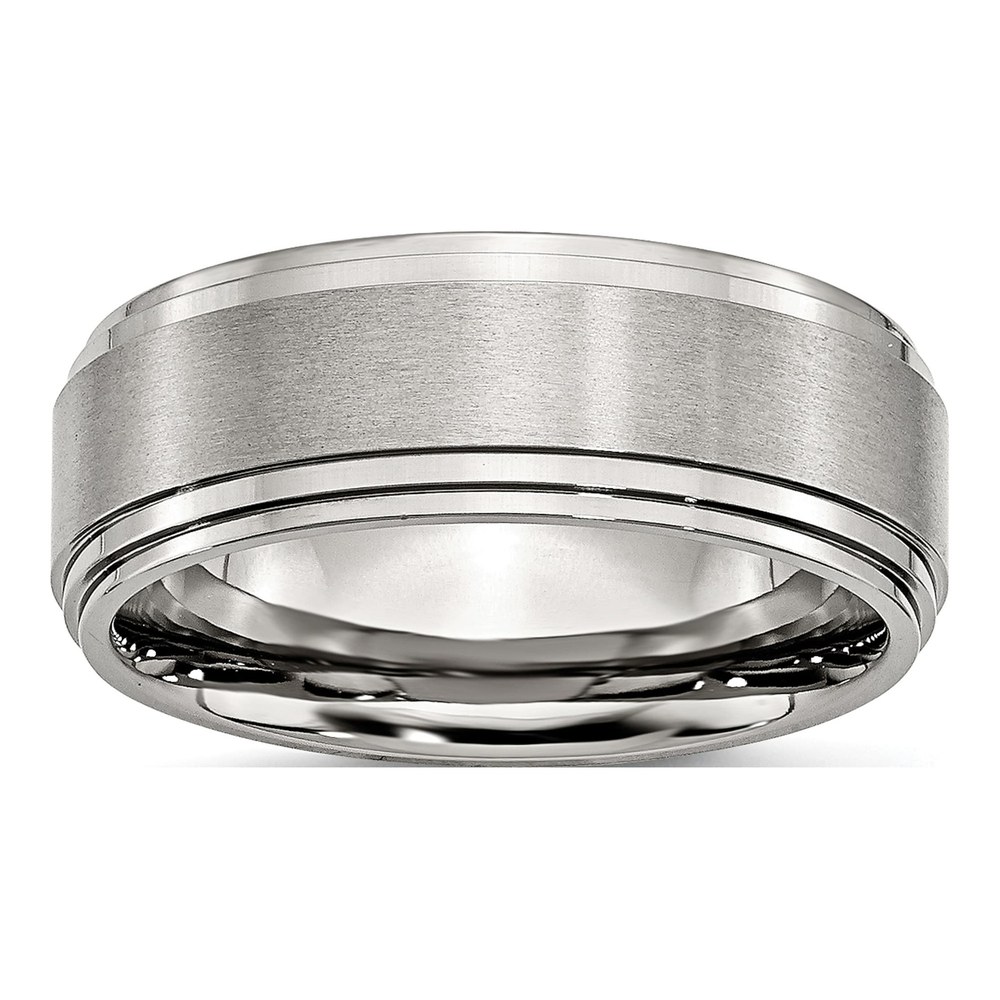 Stainless Steel 8mm Ridged Comfort-Fit Wedding Band