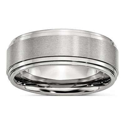 Stainless Steel 8mm Ridged Comfort-Fit Wedding Band