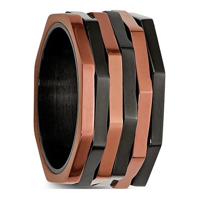 Black Stainless Steel Black Brown Spinner Ring – view 5