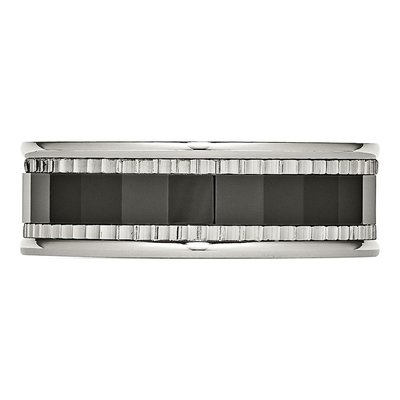 Stainless Steel 8mm Black Ceramic Faceted Wedding Band – view 4