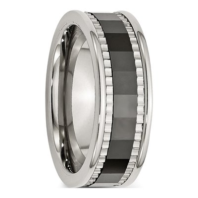 Stainless Steel 8mm Black Ceramic Faceted Wedding Band – view 5