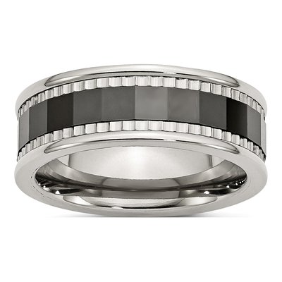 Stainless Steel 8mm Black Ceramic Faceted Wedding Band
