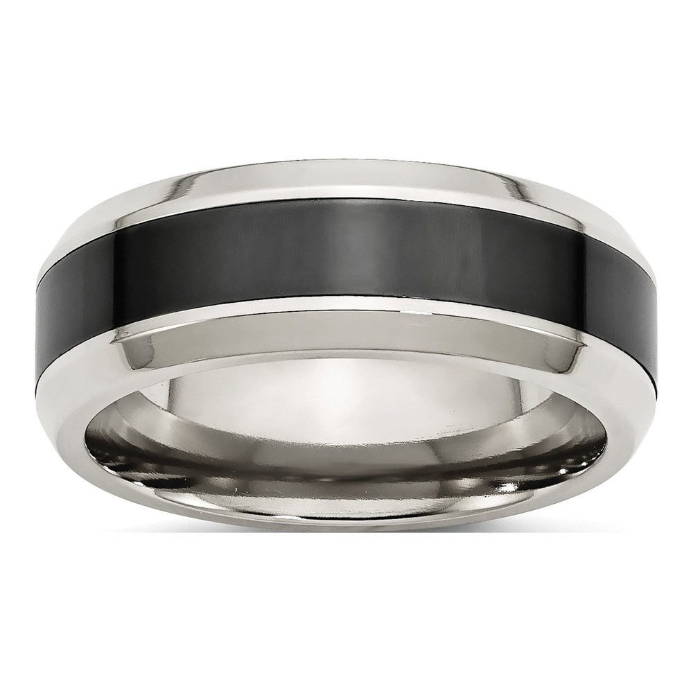 Stainless Steel 7.5mm Black Ceramic Beveled Wedding Band