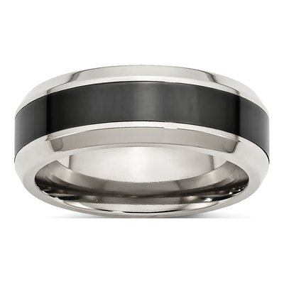 Stainless Steel 7.5mm Black Ceramic Beveled Wedding Band