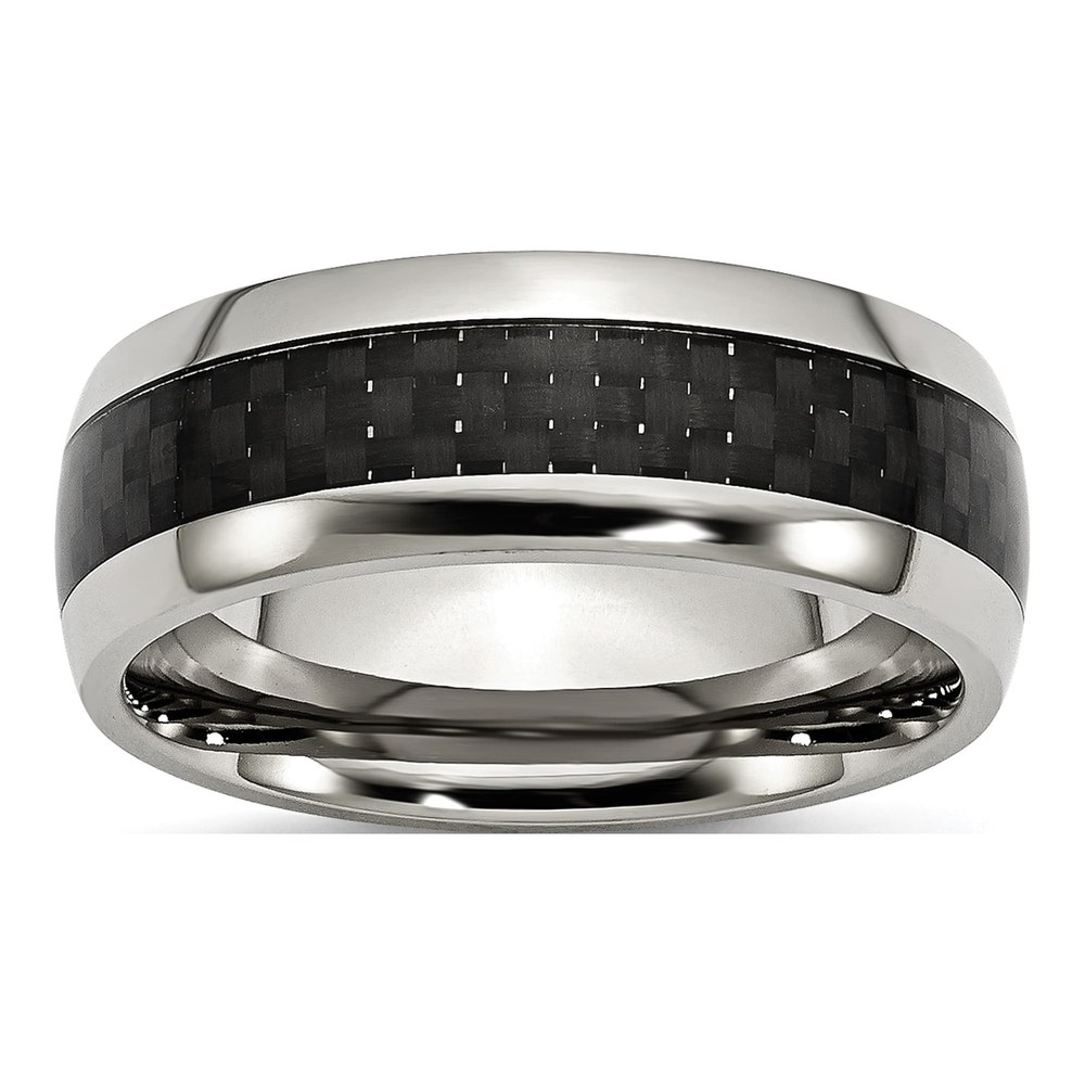 Stainless Steel 8mm Black Carbon Fiber Comfort-Fit Wedding Band