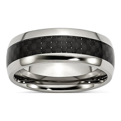Stainless Steel 8mm Black Carbon Fiber Comfort-Fit Wedding Band