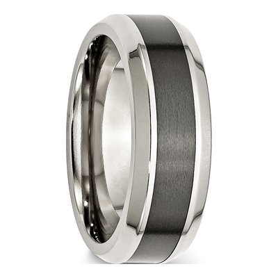 Stainless Steel 8mm Black Ceramic Beveled Wedding Band – view 6