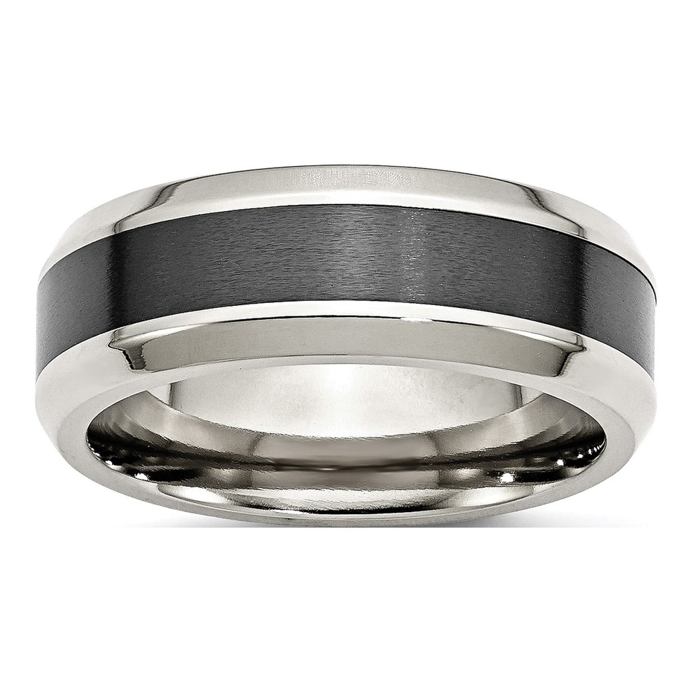 Stainless Steel 8mm Black Ceramic Beveled Wedding Band