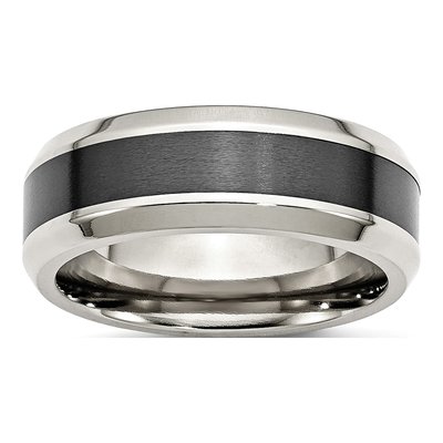 Stainless Steel 8mm Black Ceramic Beveled Wedding Band